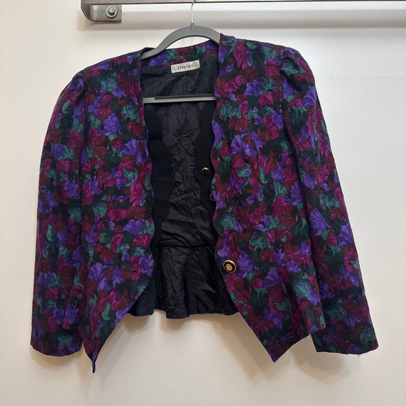 Dariya Womens Purple Pink Leaf Elegant Vintage 80s Fitted Blazer Size Medium - Picture 6 of 10